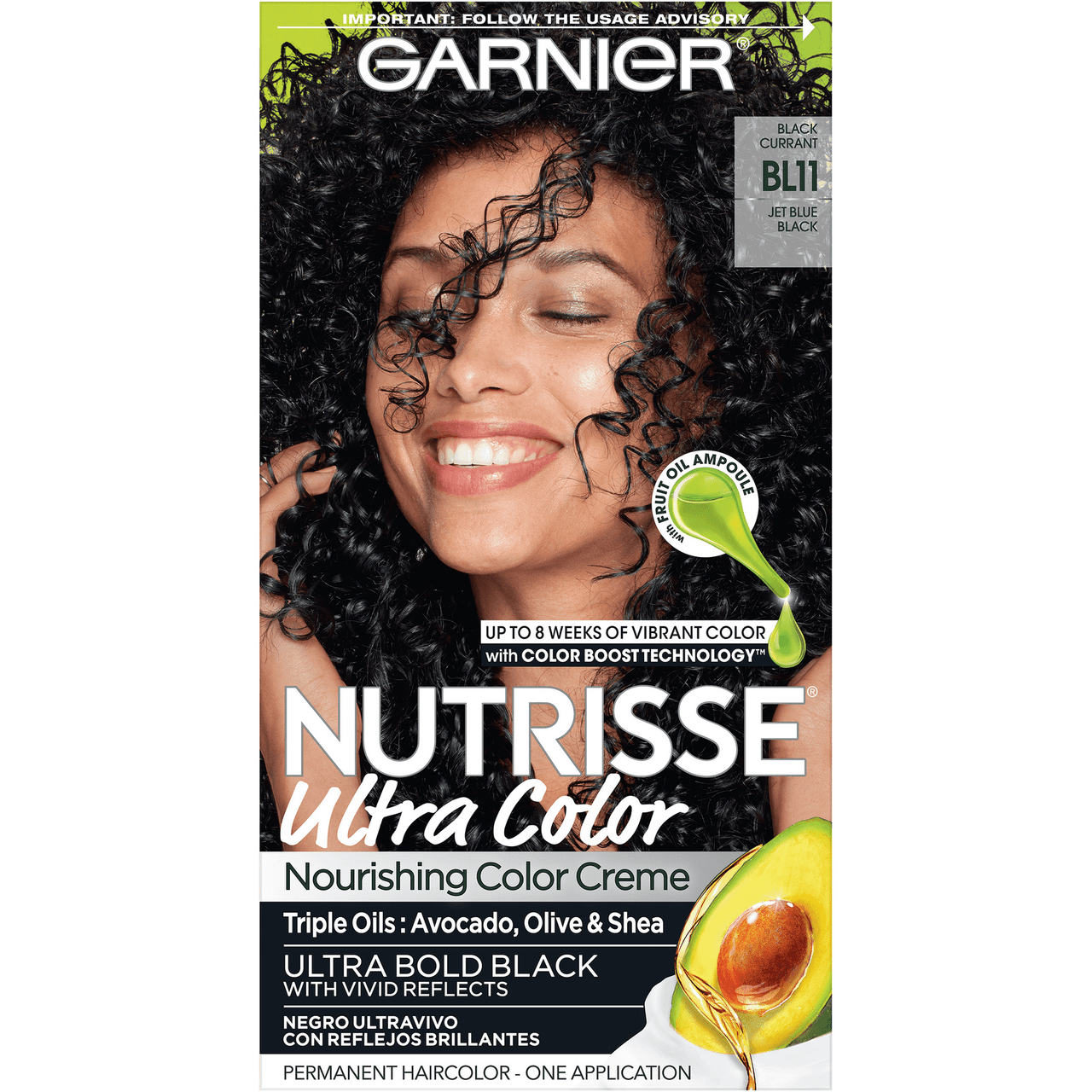 Garnier Nutrisse Ultra Color Nourishing Hair Color Creme, B11 Jet Blue Black, 1 Ea